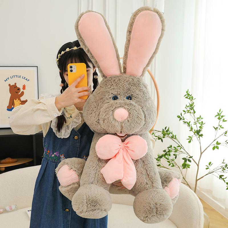Long-eared rabbit, big rabbit doll, plush toy ornament, birthday gift for boys and girls on the bed, doll cute and cute