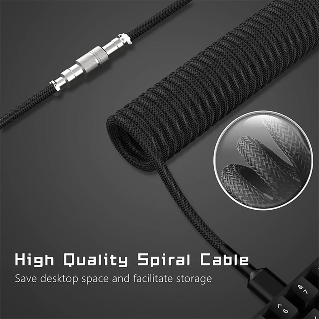 New Type C Coiled Cable USB Aviator Aviation Connector for Mechanical Gaming Keyboard Desktop PC Data Sync Charging Wire