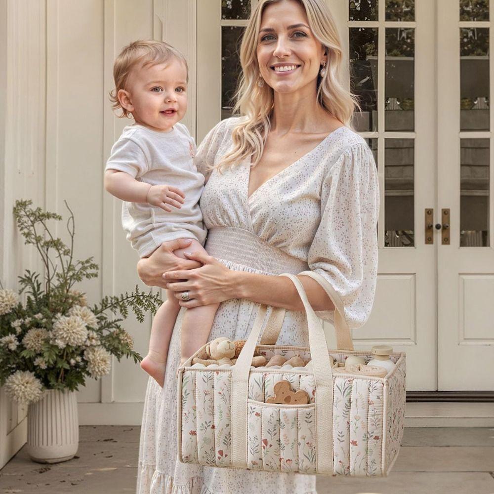 Großer Kapazität Windel Organizer Tragbarer Floraler Kinderzimmer Aufbewahrungskorb Neugeborenen Essentials Windel Aufbewahrungstasche Outdoor Reise