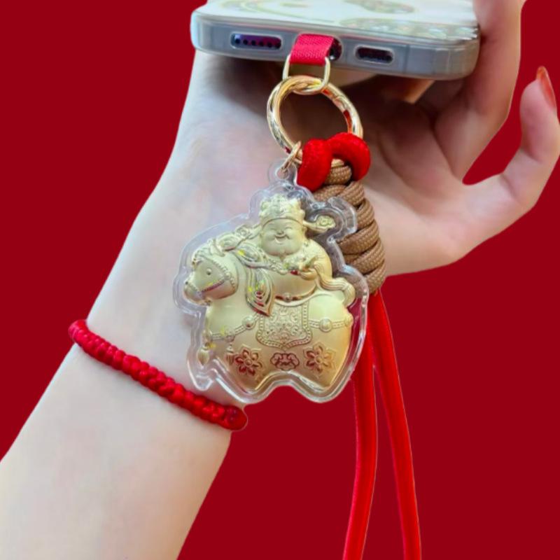 999 Pure Gold Year of the Horse Wealth God Keychain Pendant with Gift Box Without Gold