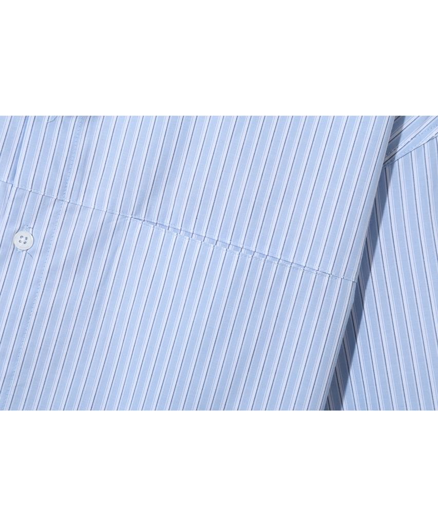 BASEMOMENT Hidden Pocket Striped Crop Half Shirt Sky Blue