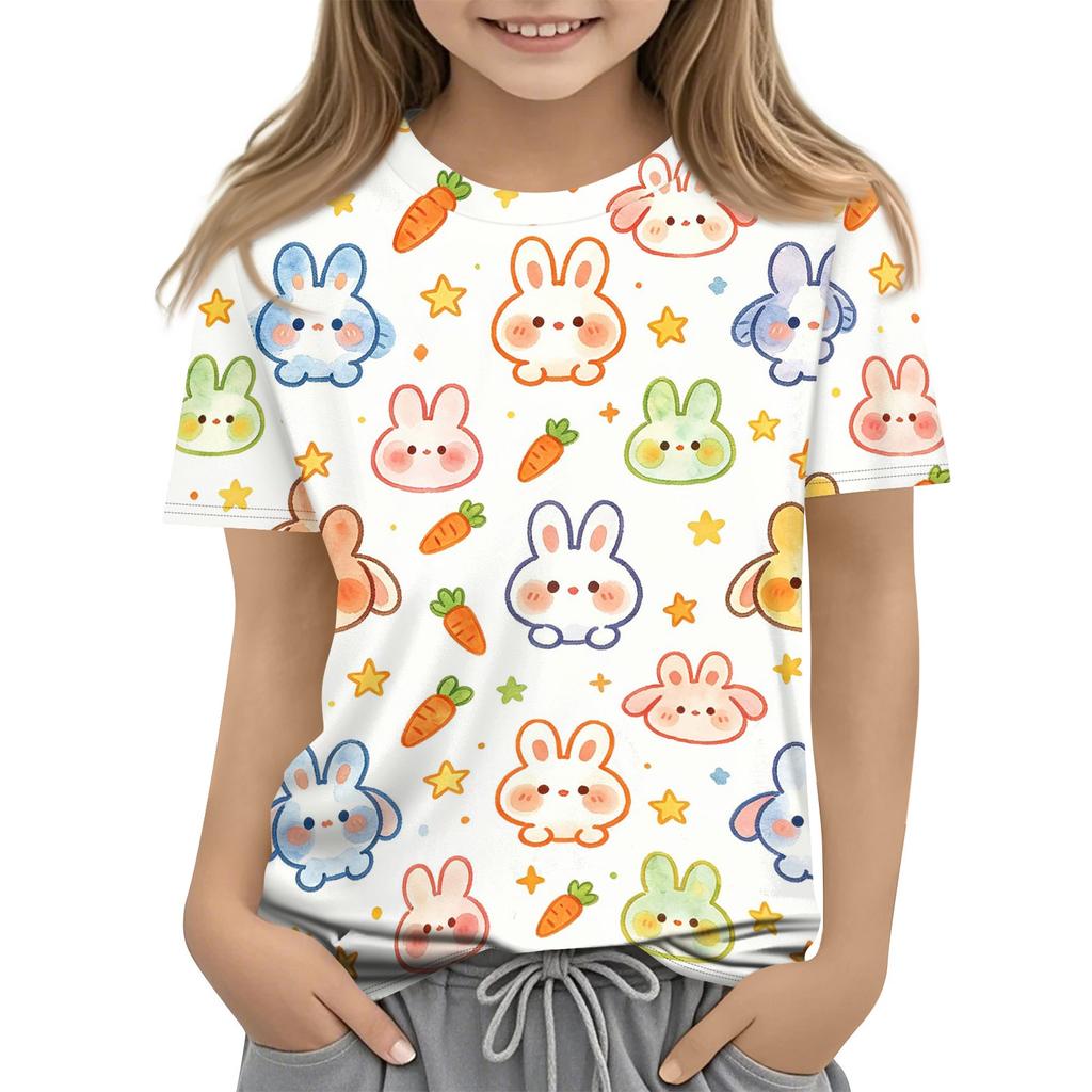 Kids Animal Print Crew Neck Short Sleeve Casual Loose Fit T Shirt Comfortable Lightweight Soft Fabric Suitable for Everyday Wear