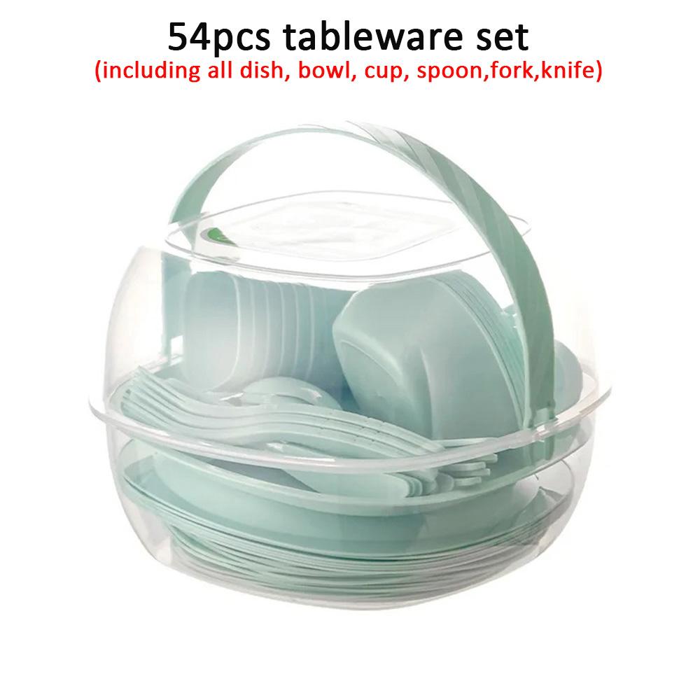 

Набор пластиковой посуды для пикника на открытом воздухе, 36/48/54 шт., походная посуда для кемпинга, набор тарелок для пикника. 54pcs tableware set