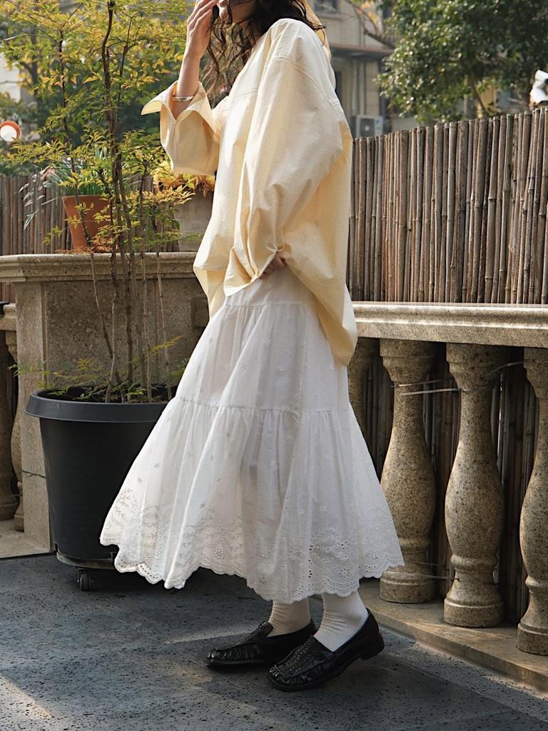 Louvre Bohemian Floral Hollow-Out Midi Skirt: Romantic, Elastic Waist, Loose Fit for Women