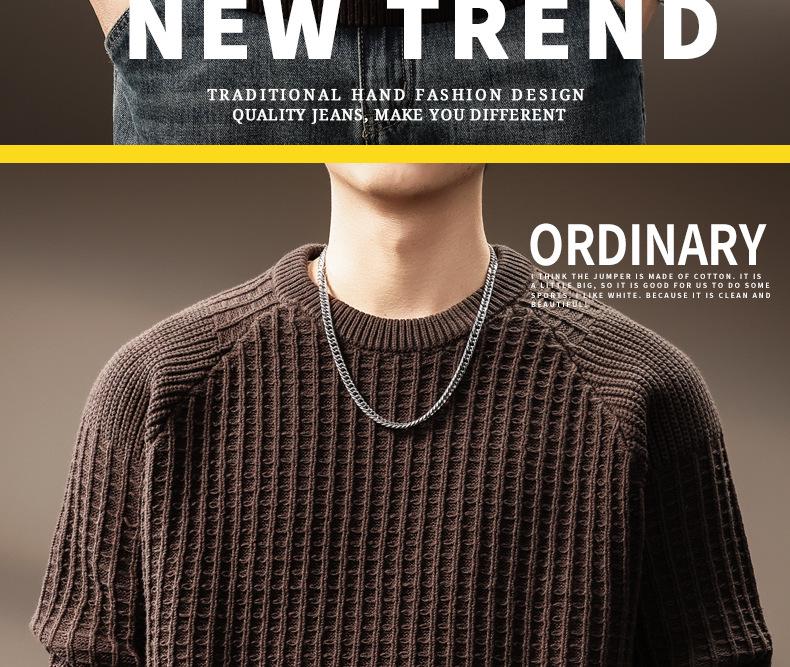 Men's High-End Waffle Knit Sweater: Autumn Winter Warm Casual Pullover