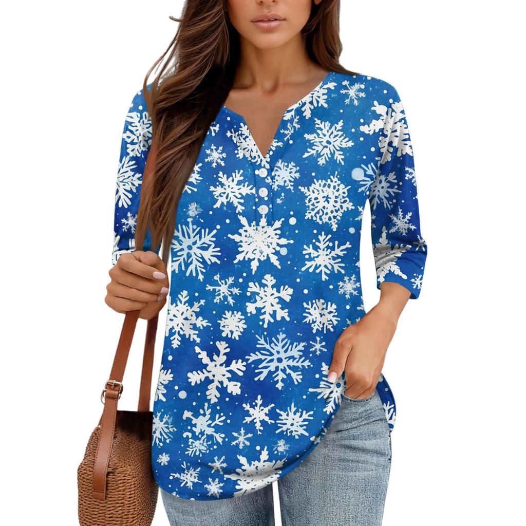 Skjorter med 3/4-ermer for kvinner Trykk grafiske t-skjorter Bluser Uformell Plussstørrelse Basic Topper Pullover