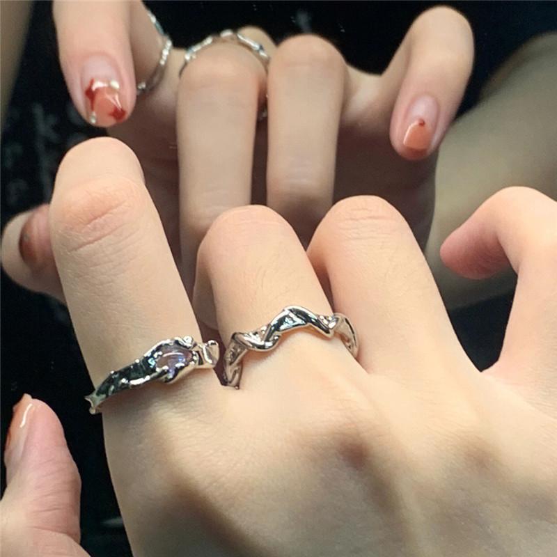 Color Irregular Hollow Double Line Geometric Set Ring Female Simple Unique Design Fashion Adjustable Jewelry Gift