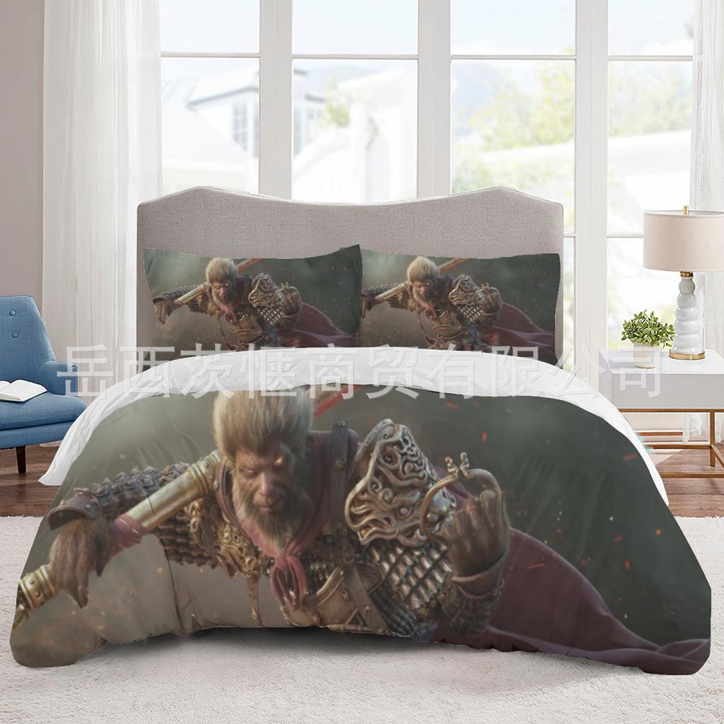 Three-Piece Bed Set, New Black Myth Wukong 3D Quilt Cover