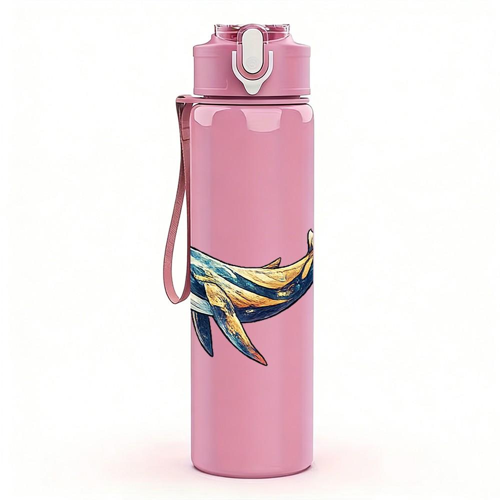 1PC Jumping Dolphin Sea Animal Silhouette Print 750ml Color Plastic Sports Water Bottle Leakproof Flip Straw Lid Suitable for Sports Office Home Use