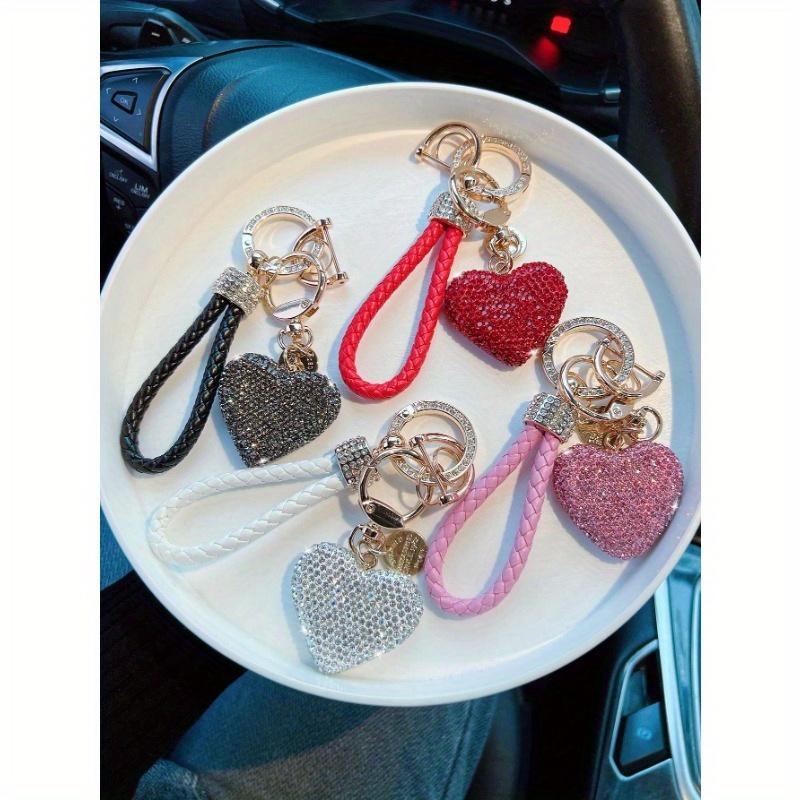 1pc Crystal Rope Clay Heart Car Keychain