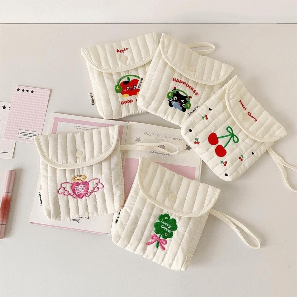Square Sanitary Napkin Storage Bag Cat Makeup Bag Cute Embroidery Cherry Cosmetic Bag  Outdoor