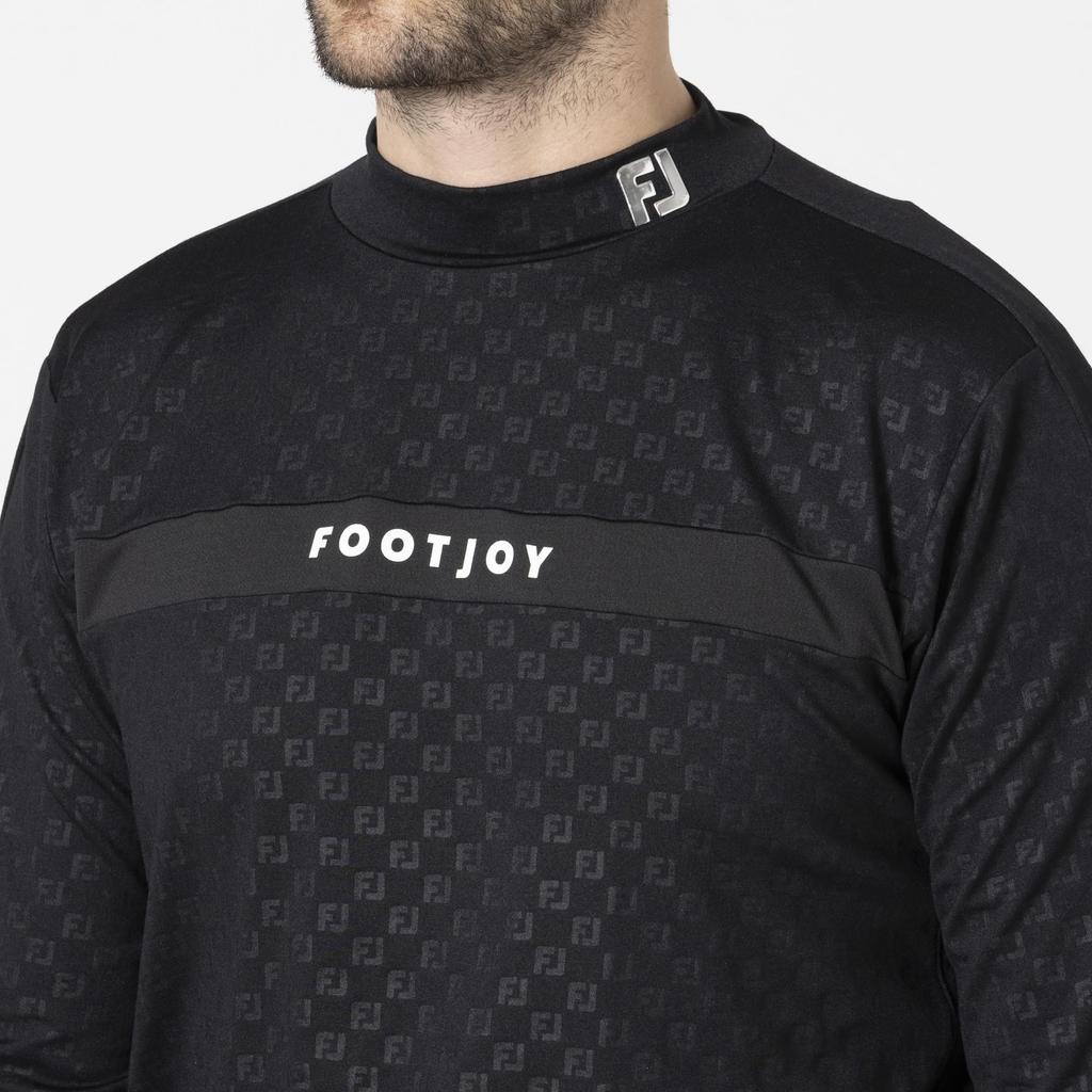 FootJoy Men's Brushed FJ Embossed Print Long Sleeve Mock Neck Shirt, Black, Size M (FJ-F24-S07, 32192-M)