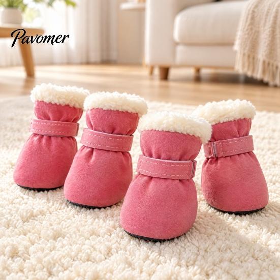 Comfortable Outdoor Dog Gear 4Pcs Winter Booties, Fleece Lined Snow Boots, Warm Adjustable Protective Paw Wear for Dogs Protectors with Non-slip Soles