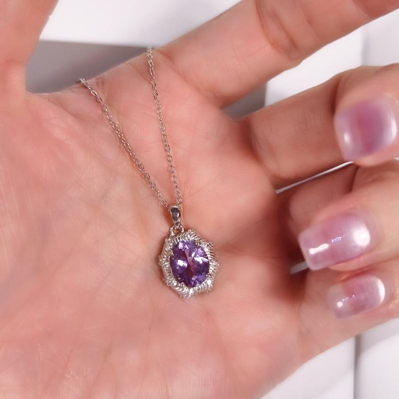 S925 Sterling Silver Necklace Natural Garnet Topaz Pendant High Sense Crystal Clavicle Chain 925 silver