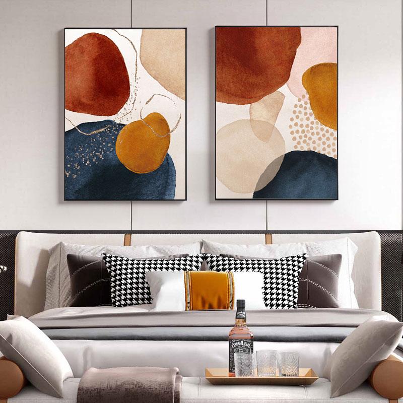 Abstract Geometric Line Orange Watercolor Boho Wall Poster Print Nordic Canvas Painting Art Pictures Living Room Home Decor