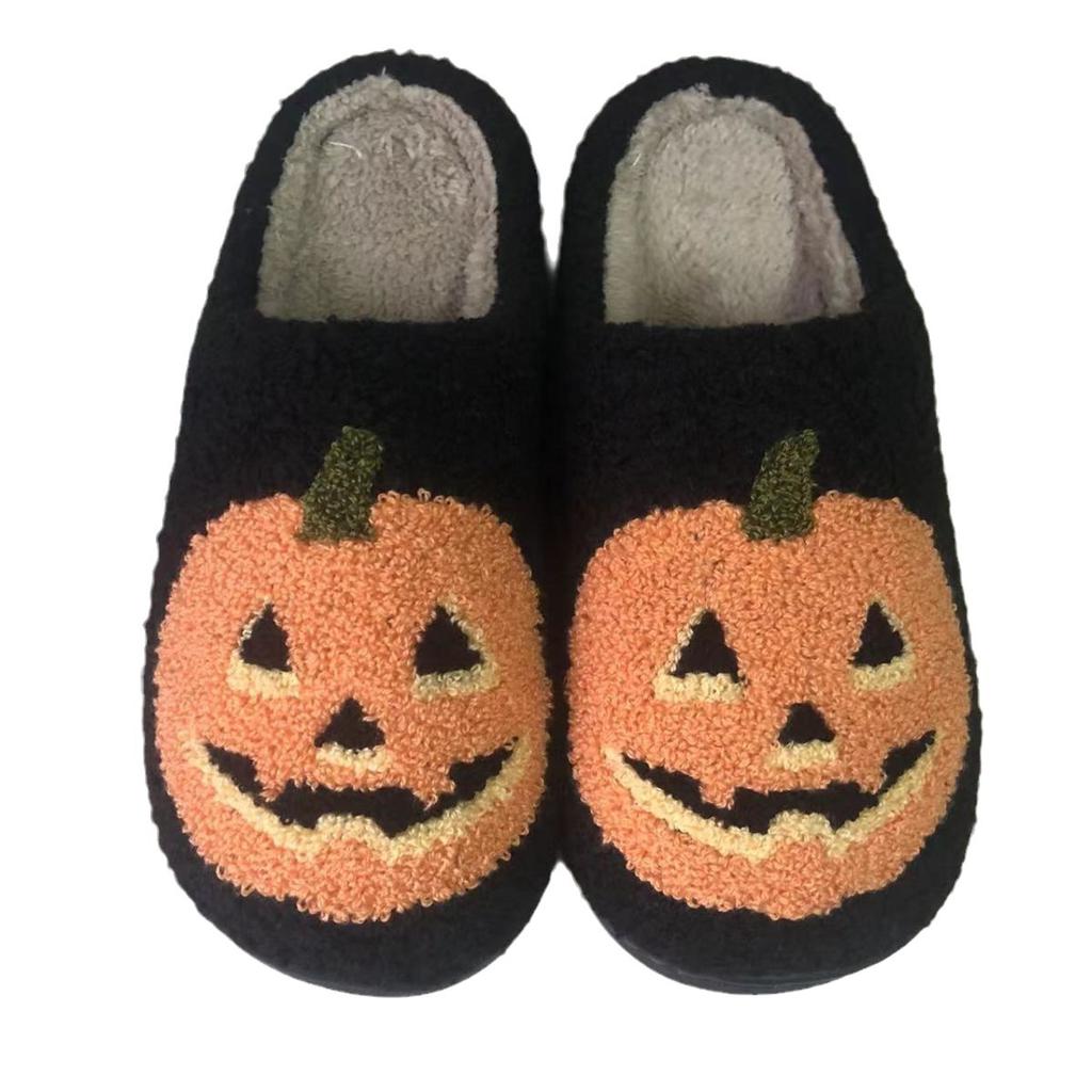 New Halloween pumpkin cartoon warm winter cotton slippers couple men's and women's platform soft-soled shoes thickened non-slip