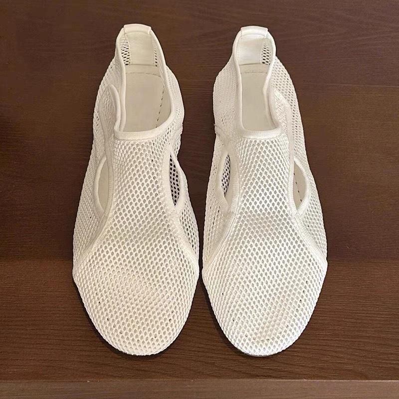 New Velcro Breathable Fishing Net Shallow Mouth Flat Shoes Round Head Hollow Roman Sandals Commuter Single Shoes Women