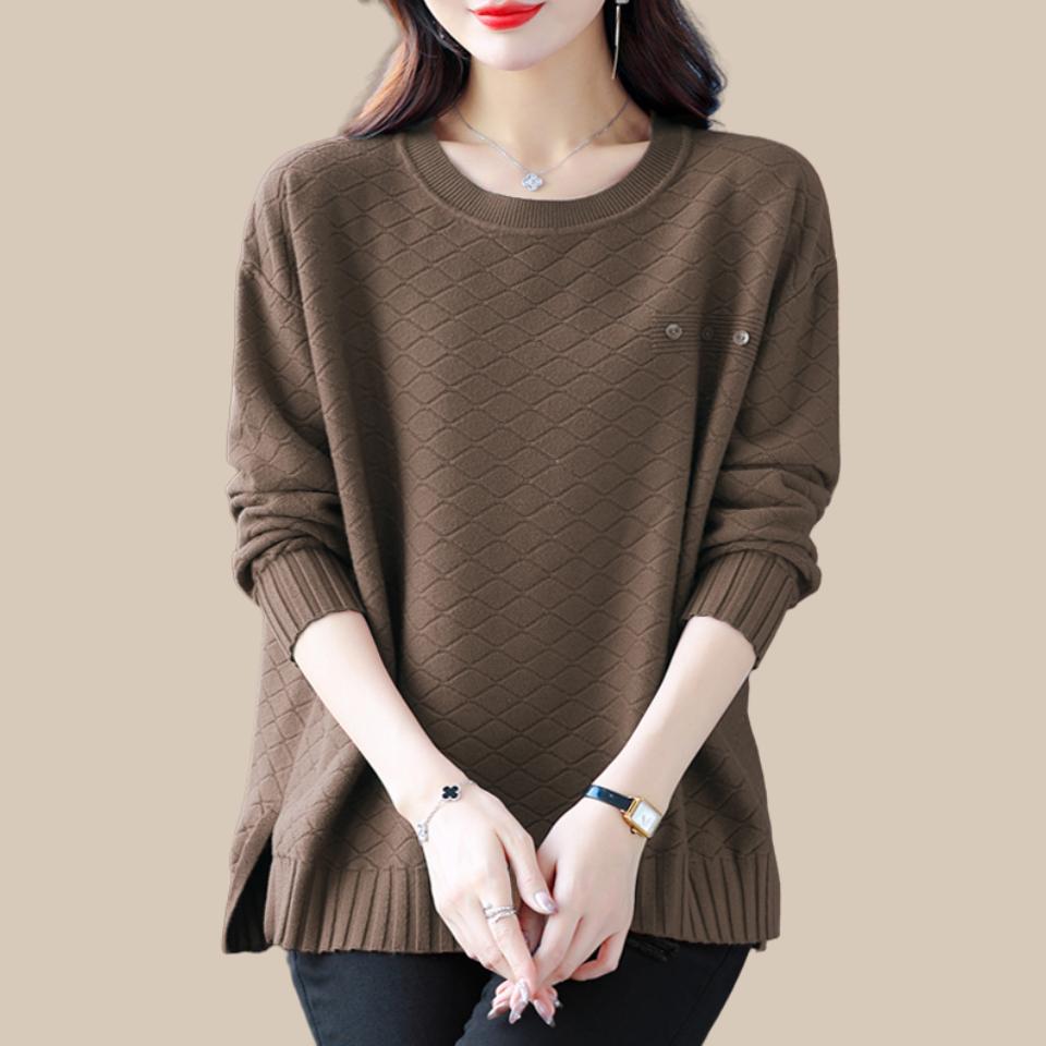 

Женский свитер больших размеров, свободный, модный, для мам, осенне-зимний свитер с круглым вырезом XL кофейный