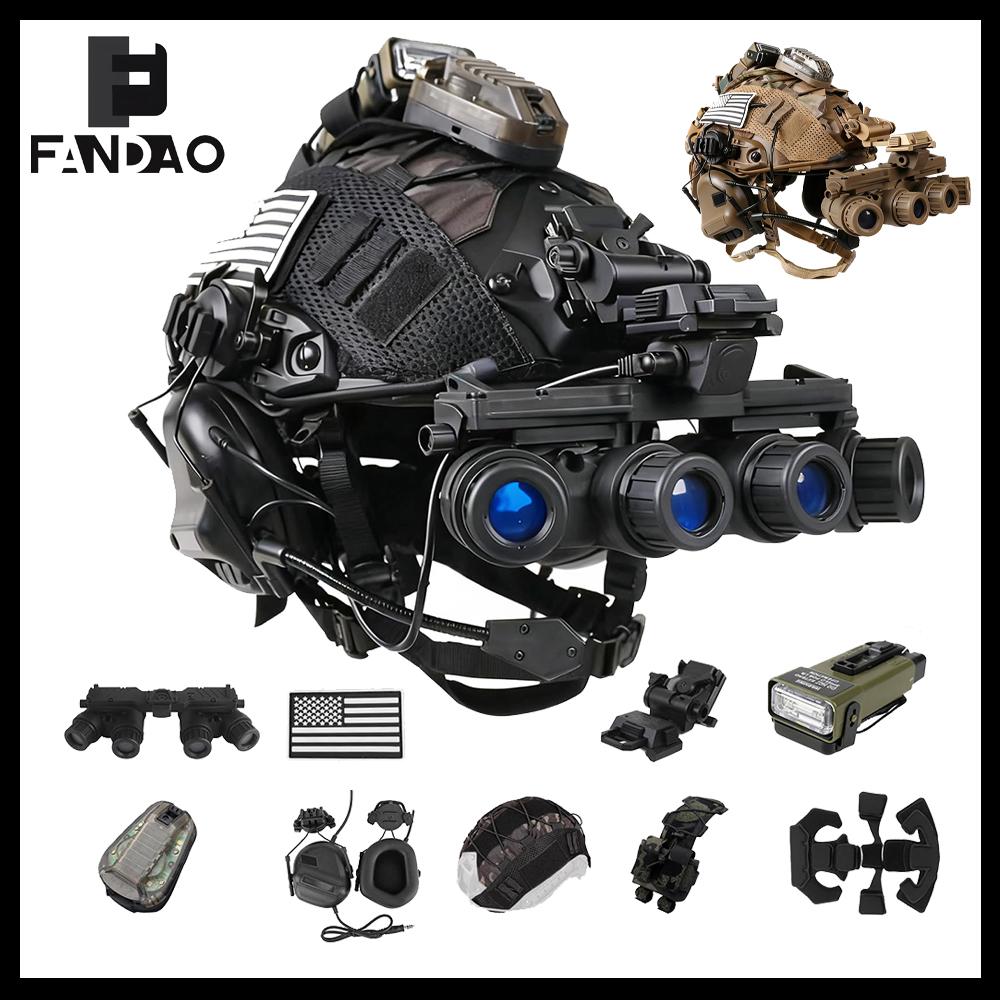 Set Casco Tattico Casco Protettivo Regolabile FAST con Cuffie Luce Sopravvivenza Modello NVG Luce Segnalazione per CS Airsoft Cosplay