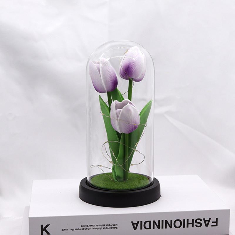 Tulip simulation flower luminous glass cover tabletop ornament Teachers' Day Mother's Day gift ornament night light gift