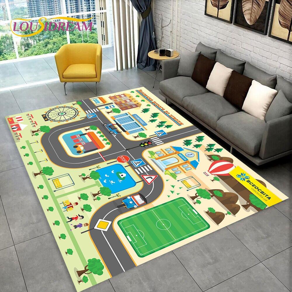 Highway City Child Playmat Large Carpet Rug for Home Living Room Bedroom Sofa Doormat Decor Kid Play Area Rug Non-slip Floor Mat