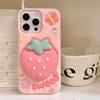 Cute 3D Cartoon Strawberry Hand Grip Holder Soft Silicone Case For iPhone 16 15 13 14 Pro Max Shockproof Back Cover