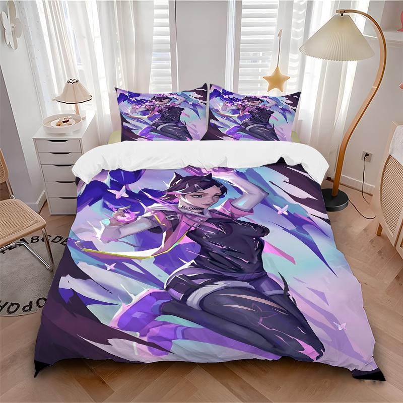 3pcs Valorant Bedding Set-Perfect for Bedroom, Guest Room, Living Room, Hotels | Ideal Gift for Fans, Travelers, Daily Use | Festive Decorat