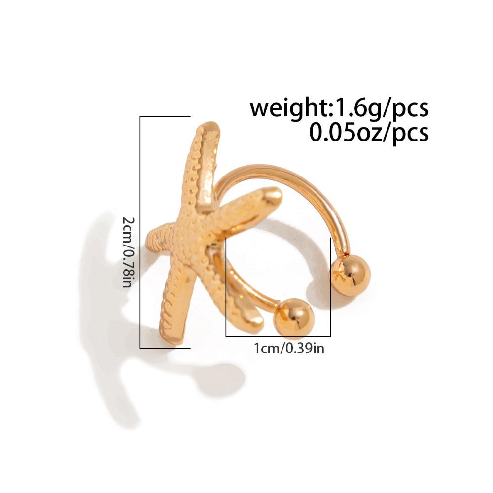 Vacation Fake Piercing Starfish Shell C-shaped Clip Earrings Metal Flower Sun Moon Gold Color Ear Cuff for Women Fashion Jewelry