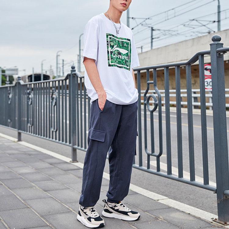 Li-Ning Sports Fashion Series Logo Print T-Shirt Men Tops White AHSR339-4