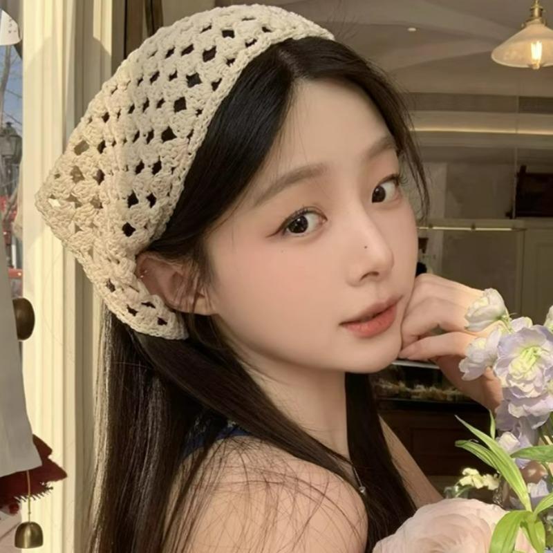 2026 Knitted Hollow Out Triangle Hair Scarf Headband Women Girls Knitted Flower Headbands Summer Travel Literary Photo Headwear