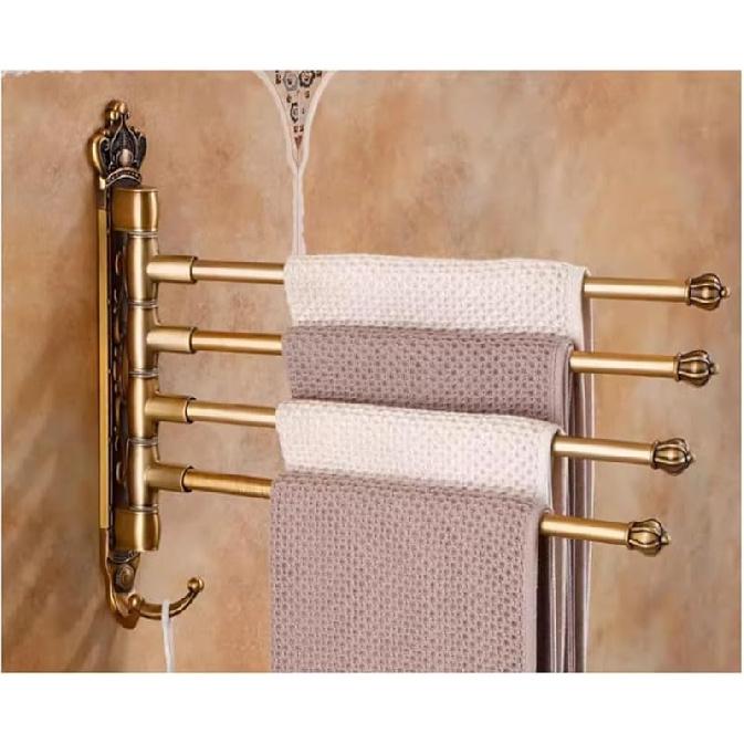 Luxury Swivel Towel Bars Rack with Hook Up Bathroom Rustic Gold Metal Towel Bar Hanger Wall Mounted,Swing Out Towel Bar,Folding Arm Swivel Towel Bar