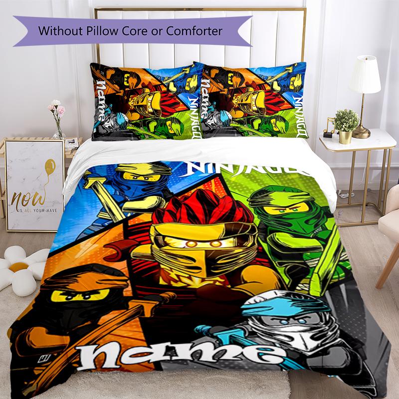3pcs Custom Name Cartoon Lego Ninjago Bedding Set Duvet Cover Closure Includes 1 Duvet Cover & 2 Pillowcases for All Seasons Bedroom Decor