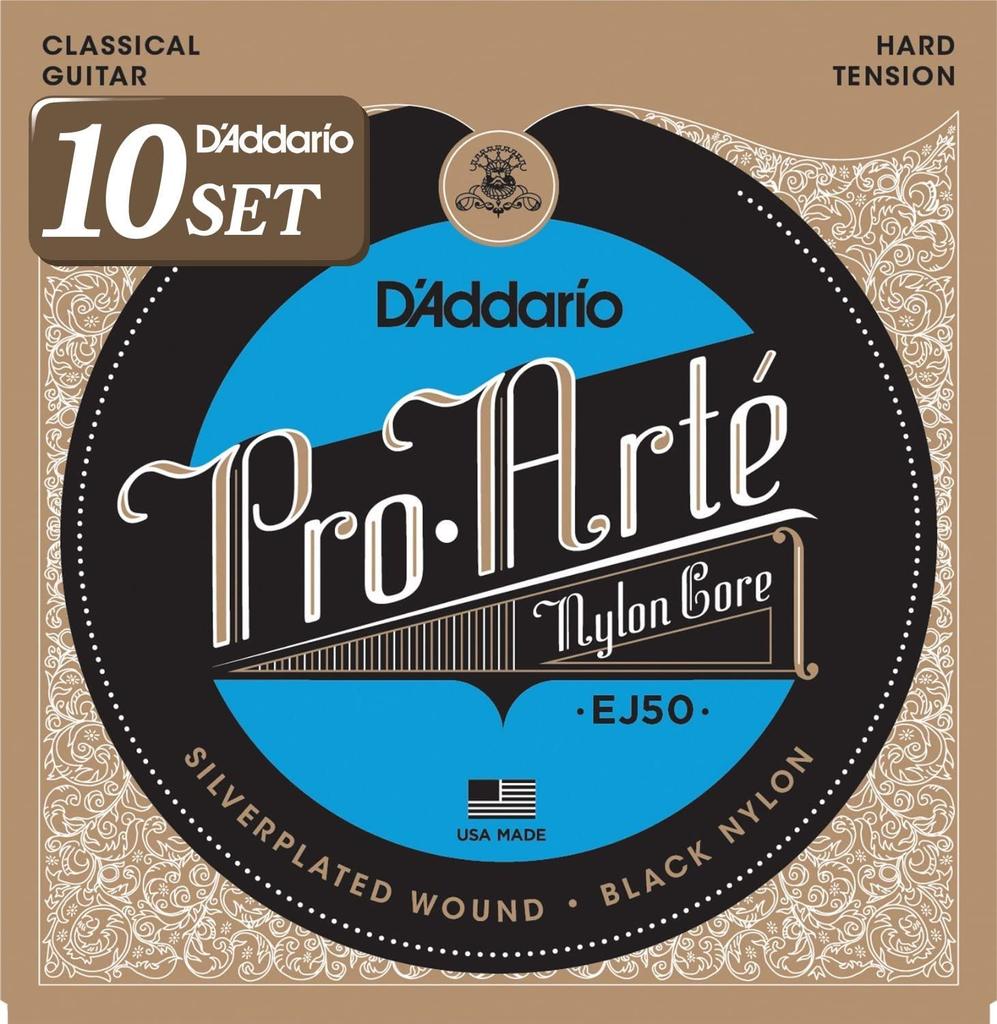 Classical Guitar Strings Pro Arte Hard EJ50 X 10 Set D'Addario Silver/Black []