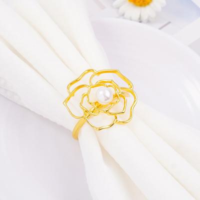 4PCS Valentine Day Special Pearl Rose Napkin Rings for Romantic Dinner Wedding Decoration Table Beautiful Flower Napkin Holders