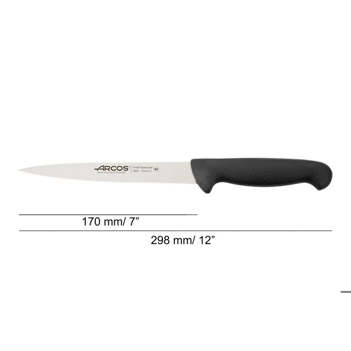Couteau à semelle - Arcos - Prof 293125 - Acier inoxydable Nitrum - Lame 17 cm - Ergonomique noir