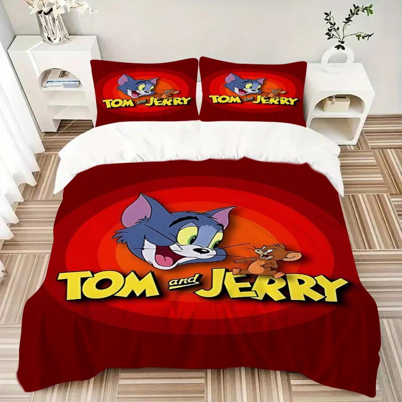 3pcs bedding set Tom Jerry Includes 1 Comforter + 2 Pillowcases, Without Pillow Inserts, Soft Comfortable,a0909221