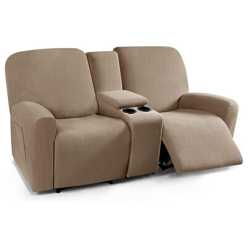 Solid Color Recliner Covers All-inclusive Loveseat Center Console Sofa Covers Elastic 2Seater Couch Slipcovers with Cup Holder