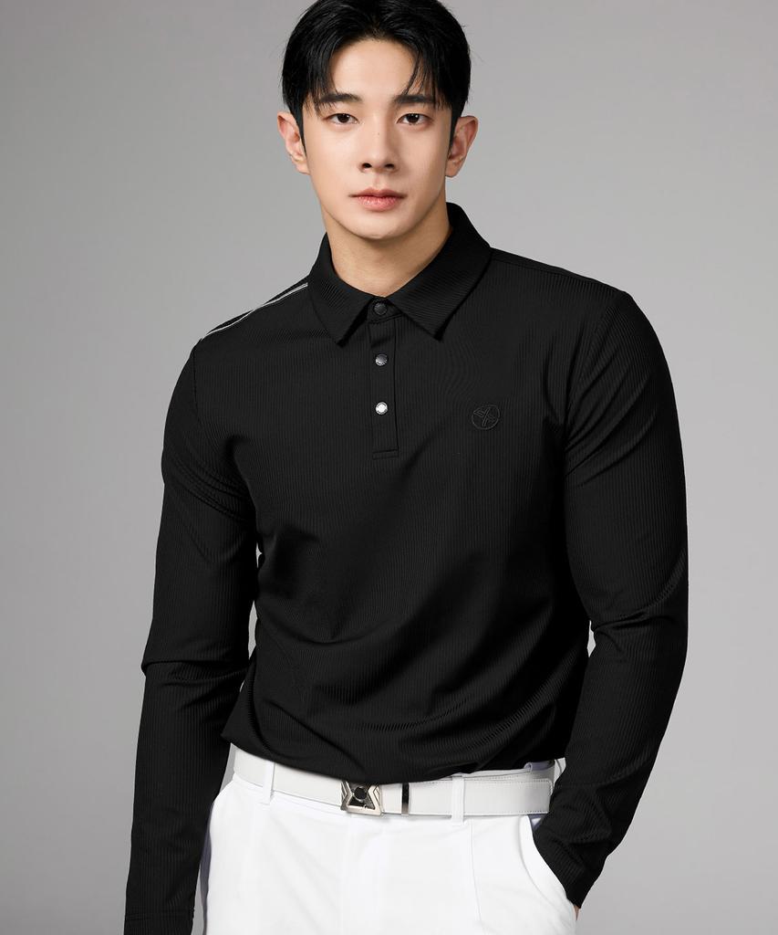 XEXYMIX Ribbed Men'S Polo Long Sleeve Xml1Ql1201
