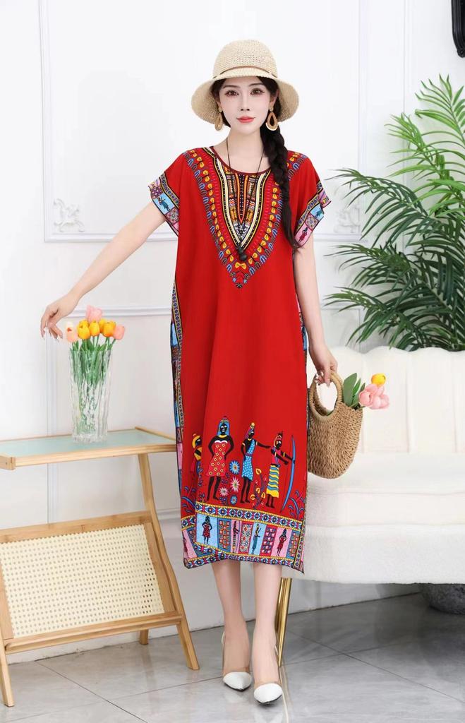Thai Dress Medium and Long Loose Casual Large Size Meat-covered Seaside Beach Cotton Silk Dress