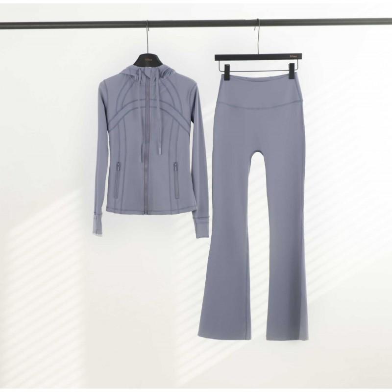 LU Womens Hooded Jacket Flared Pants Set Define Slim Fit Yoga Activewear