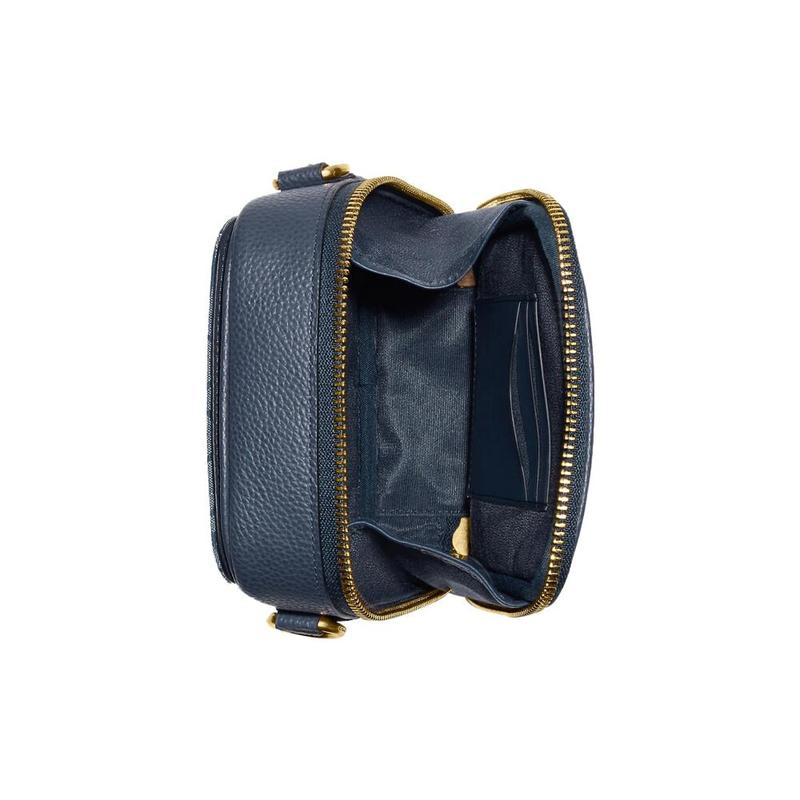 Coach Stanton 13 Champagne Print Color-blocked Zipper Canvas and Leather Crossbody Bag Mini Men's Brass and Denim Blue
