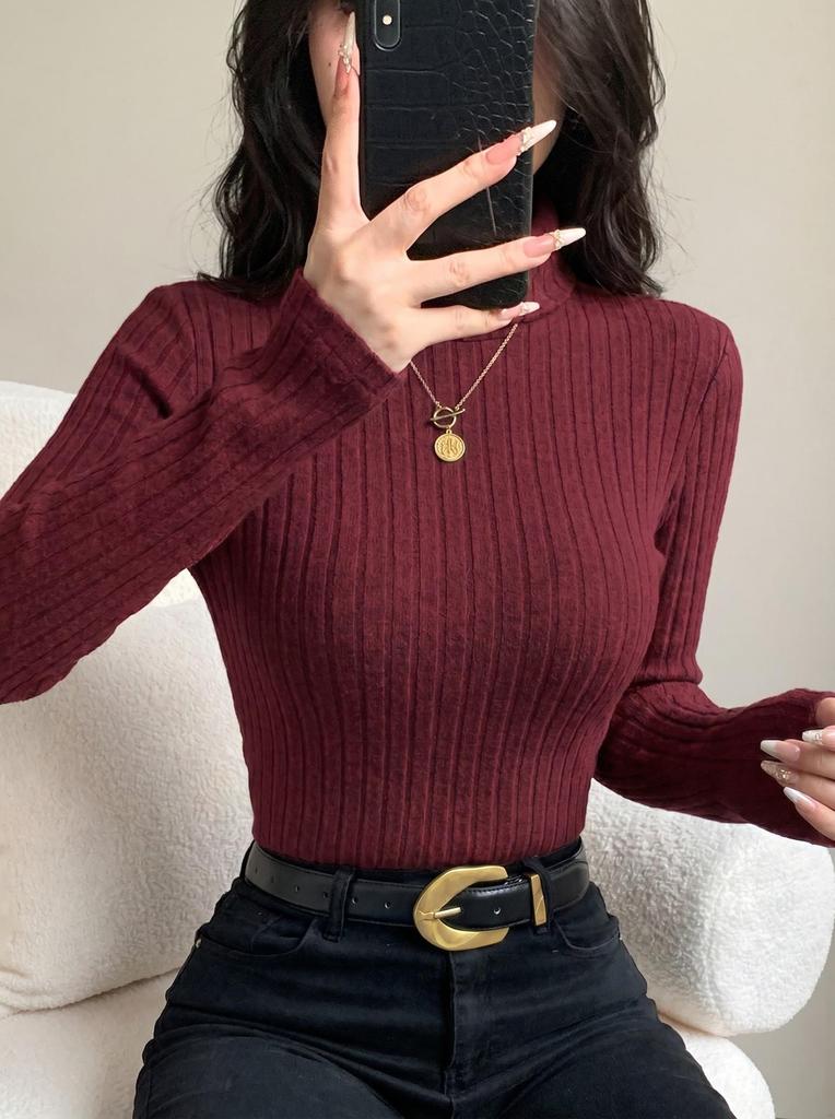 European & American Women's High Neck Slimming Long Sleeve Base Layer Top - Autumn/Winter Fashion