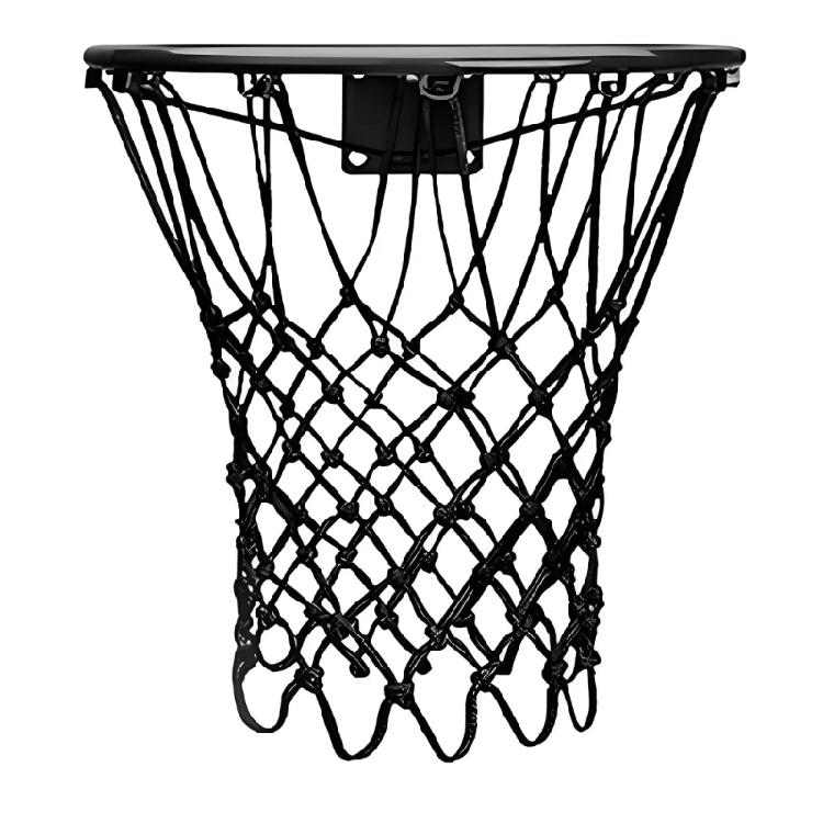 Werkzeugloses Basketballnetz mit 12 oberen Aufhängungspunkten, verstärkten Verbindungsbereichen und einem sich verjüngenden, offenmaschigen Körper für Basketballübungen und Training