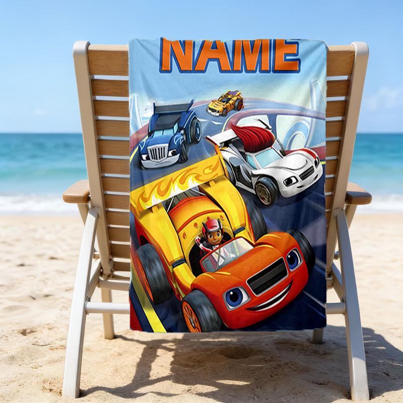 1pc Blaze and the Monster Machines2 Beach Towel with Custom Name, Beach/Swimming/Bath/Picnic/Camping Towel, Suitable for Seaside Beaches