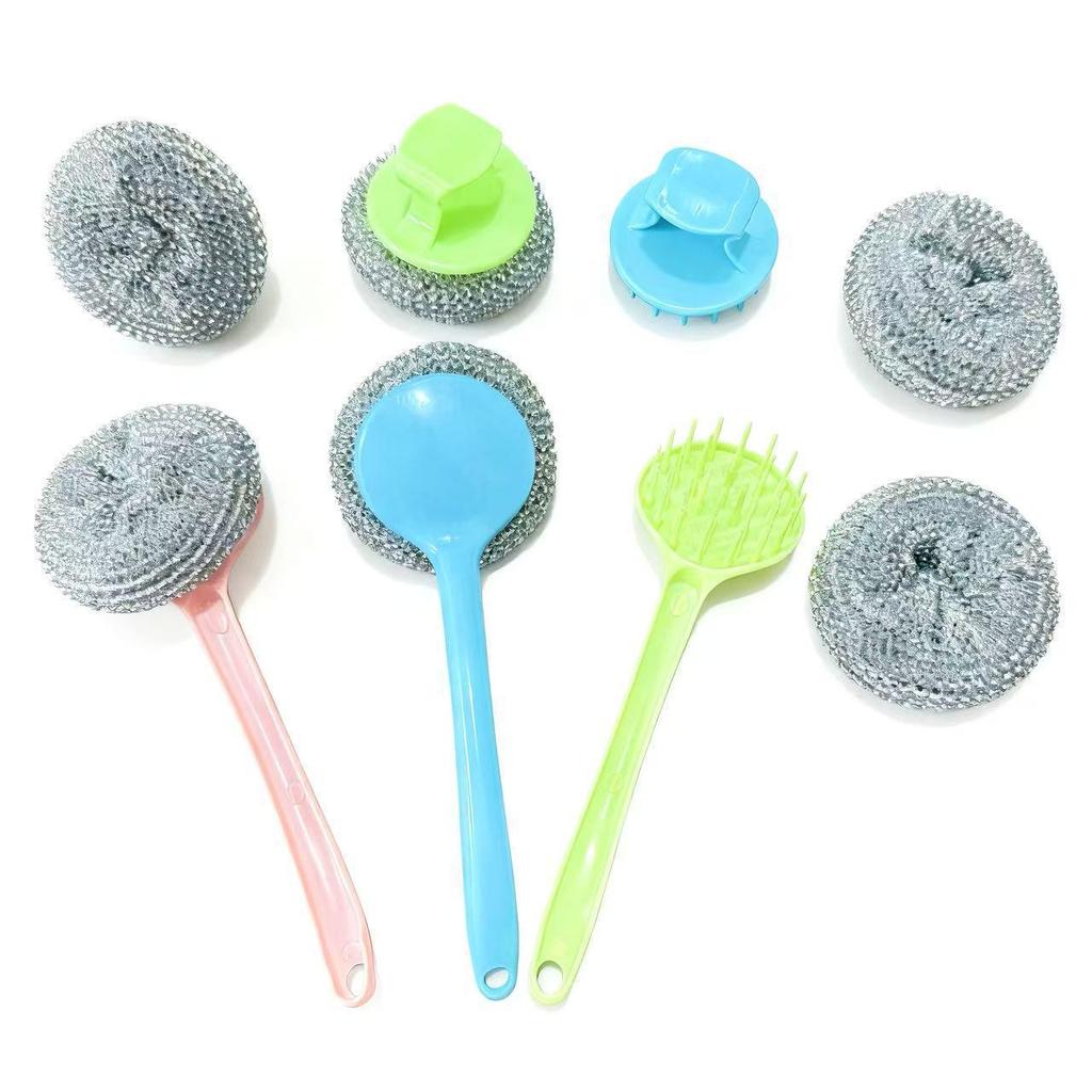 Detachable Handle Pot Brush - Non-Damaging Steel Wire & Plastic Cleaning Ball