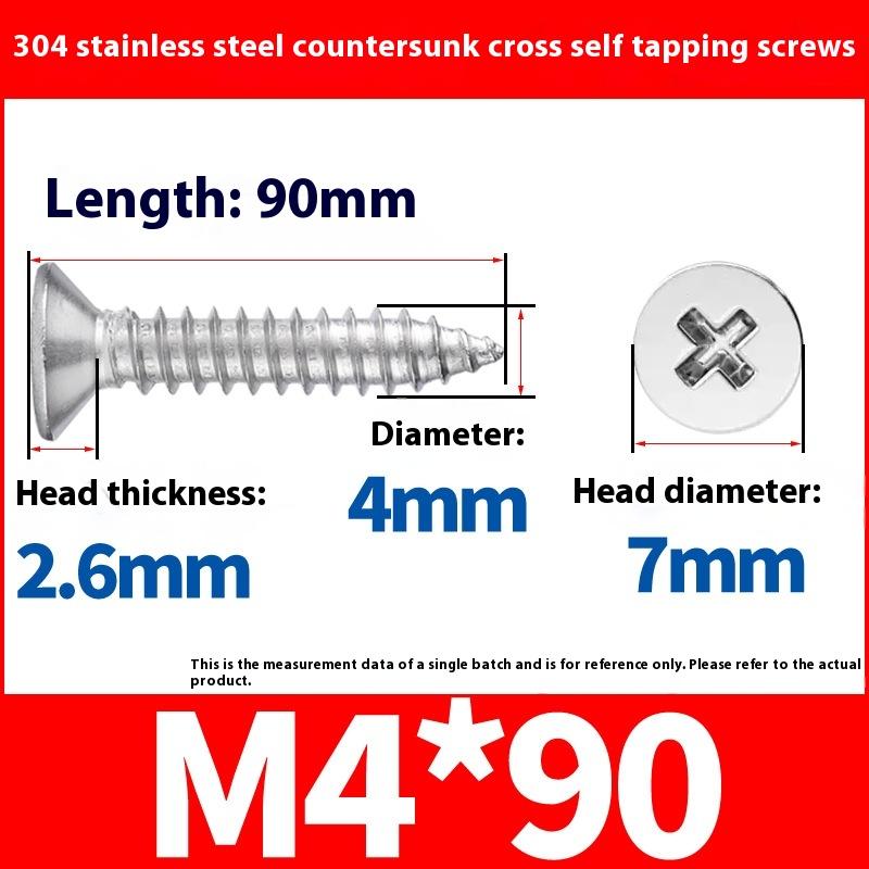 5/10Pcs M4 Lengthening Flat Head Tapping Long Wood Screw Stainless Steel Cross Countersunk Head Self Tapping Screws