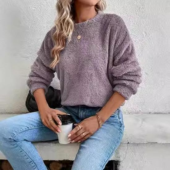 Autumn/Winter Women's Loose Plush Pullover Sweater with Double-sided Fleece