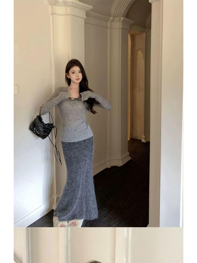 Pure Desire Vibe Sexy V-Ausschnitt Damen Strickoberteil mit ausgestellten Ärmeln - Herbst Winter Y2K Stil Pullover