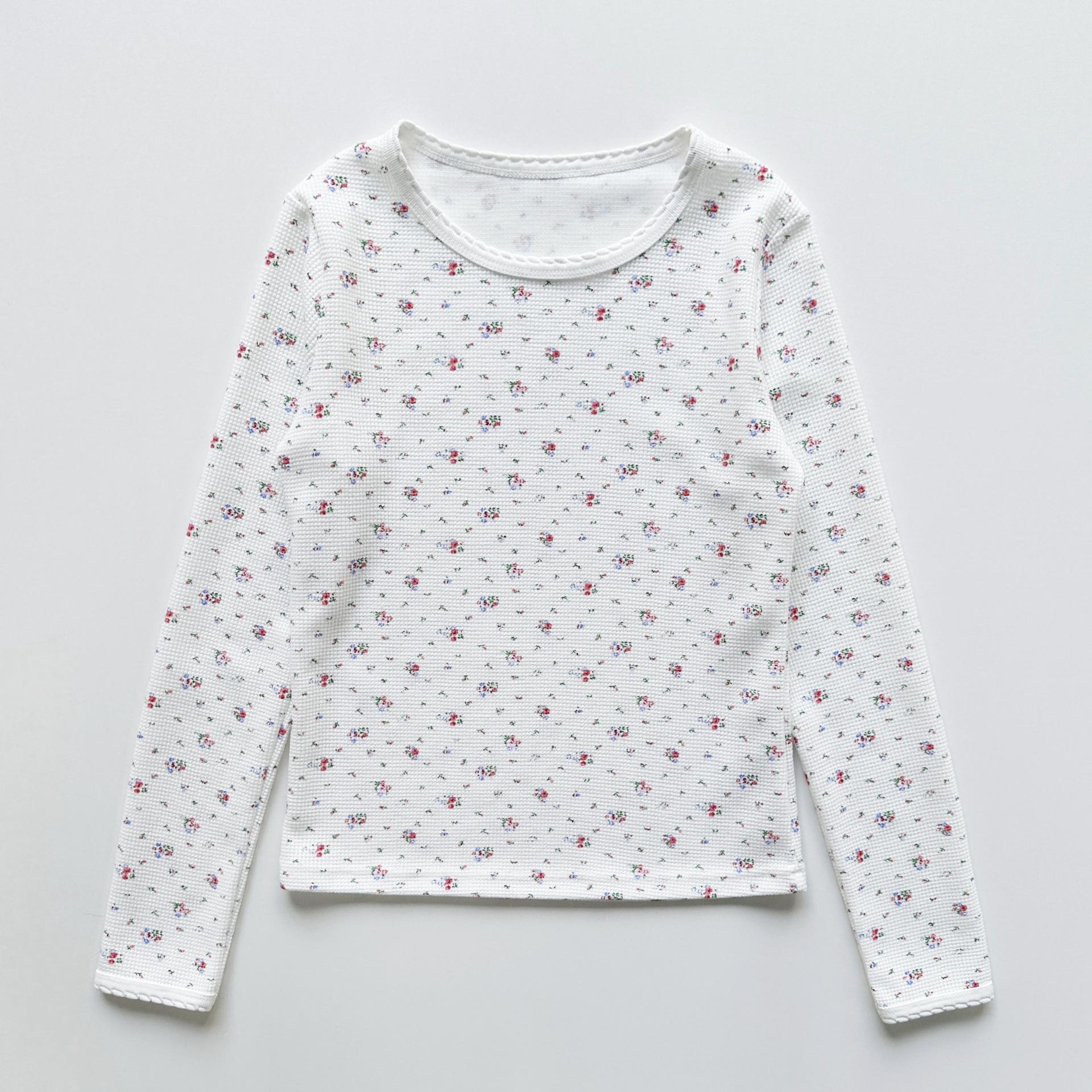 

Korean Cute Floral Lace Slim Fit Long Sleeve T-shirt Medium
