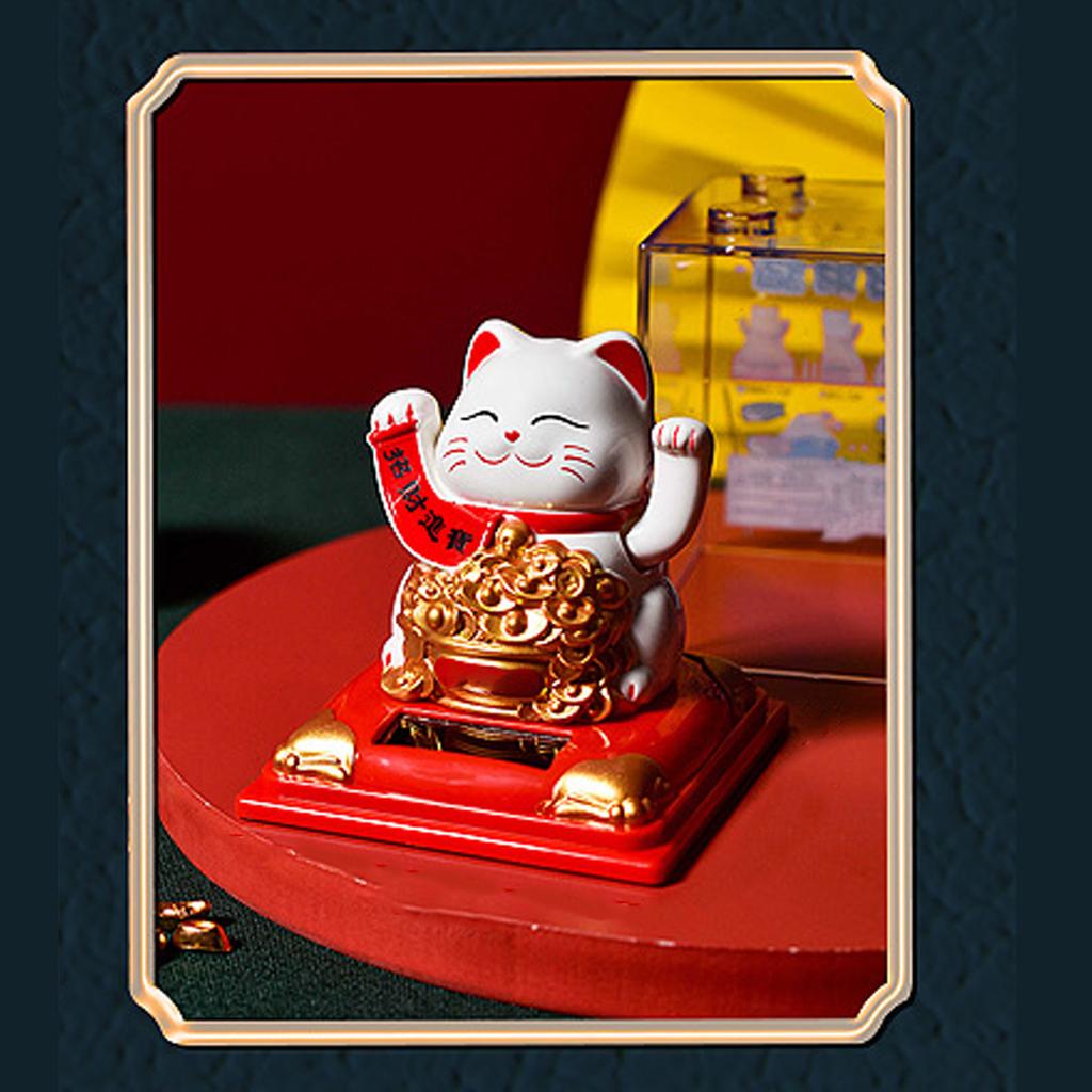 Cat Decoration Solar Power Arm Waving Fortune Cat Decorative Wealth Welcoming Cat Ornament for Car